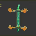 Character Creature 3D Model With Green Spiral Structure And Orange Hands