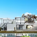 Modern Detached Villa With Large Glass Windows And Lakeside Terrace View