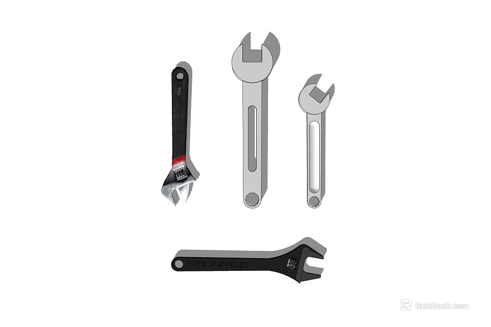 Hardware Tools Set Featuring Adjustable And Open End Wrenches For Home Use 3d model