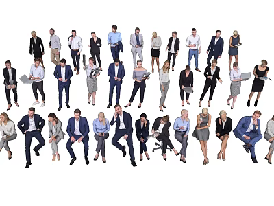 Group of Business Professionals in Formal Attire With Various Poses Standing And Sitting 3d model