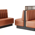 Modern Brown Leather Two Seater Sofa With Vertical Tufted Design And Railed Backrest 3d model