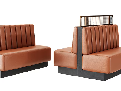 Modern Brown Leather Two Seater Sofa With Vertical Tufted Design And Railed Backrest 3d model