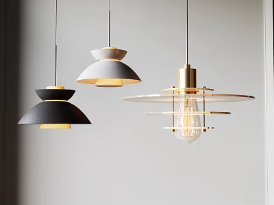 Modern Pendant Lights with Geometric Shapes Black Gray and Gold Finishes for Contemporary Home Interiors 3d model