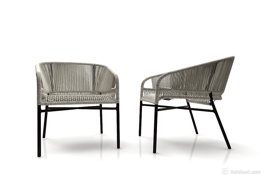 Two Woven Leisure Chairs with Black Metal Frame and Modern Design 3d model 