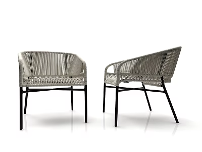 Two Woven Leisure Chairs with Black Metal Frame and Modern Design 3d model