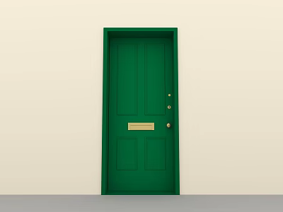 Stylish Green Hinged Door With Gold Handle And Mail Slot Design 3d model
