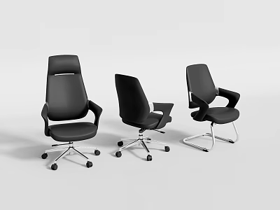 Stylish Black Office Chairs With Modern Design Different Styles And Swivel Casters 3d model