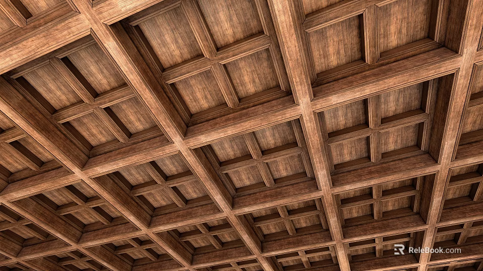 Wooden Panel Grid Ceiling Design Ideas for Modern Interior Spaces 3d model 