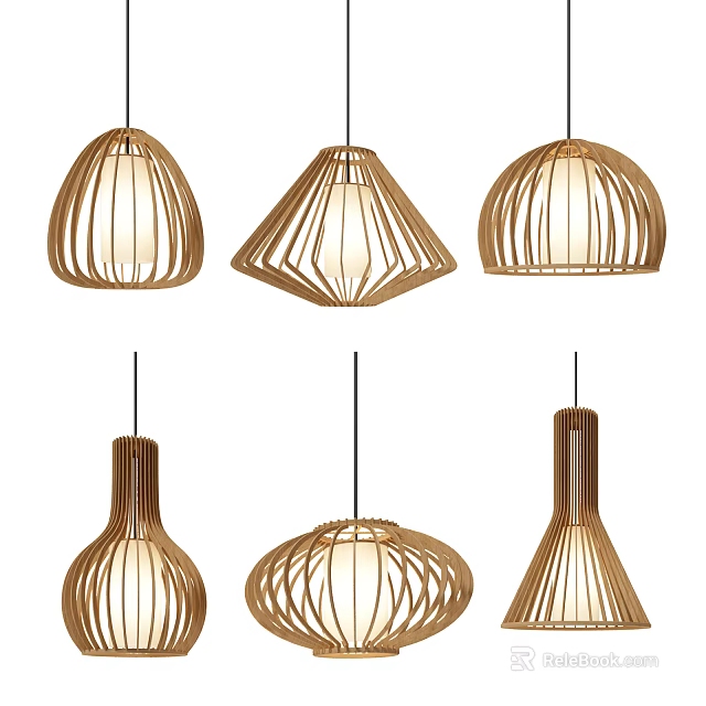 Stylish Woven Pendant Lights with Various Designs and Natural Material Shapes for Modern Home Decor 3d model 