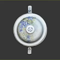 Ceramic Household Living Utensil With Lid Handle And Blue Purple Floral Design