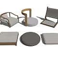 Modern Wooden Living Room Furniture With Fabric Chairs Stools And Cushions