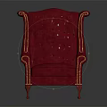 Red Leather Armchair With Tufted Back Curved Arms And Slim Legs Design