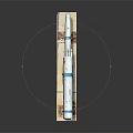 Military Weapon Missile Model With White Body Blue Stripes On Display Stand