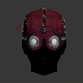 Red Futuristic Helmet With Mechanical Design Illuminated Lights And Textured Surface