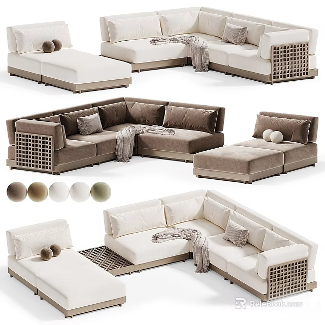 Outdoor Sofa Sectional with Modular Design Multiple Color Options and Soft Cushions 3d model 