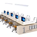 Modern Office Workstation Desks With Computers Ergonomic Chairs And Open Layout 3d model