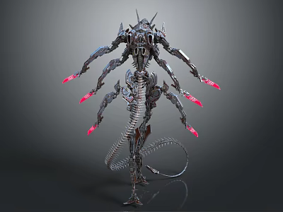 Intelligent Machine Featuring Multiple Mechanical Arms With Red Glowing Ends And Complex Structure 3d model