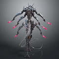 Intelligent Machine Featuring Multiple Mechanical Arms With Red Glowing Ends And Complex Structure