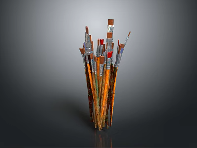 Set Of Assorted Art Paintbrushes With Wooden Handles For Daily Use 3d model