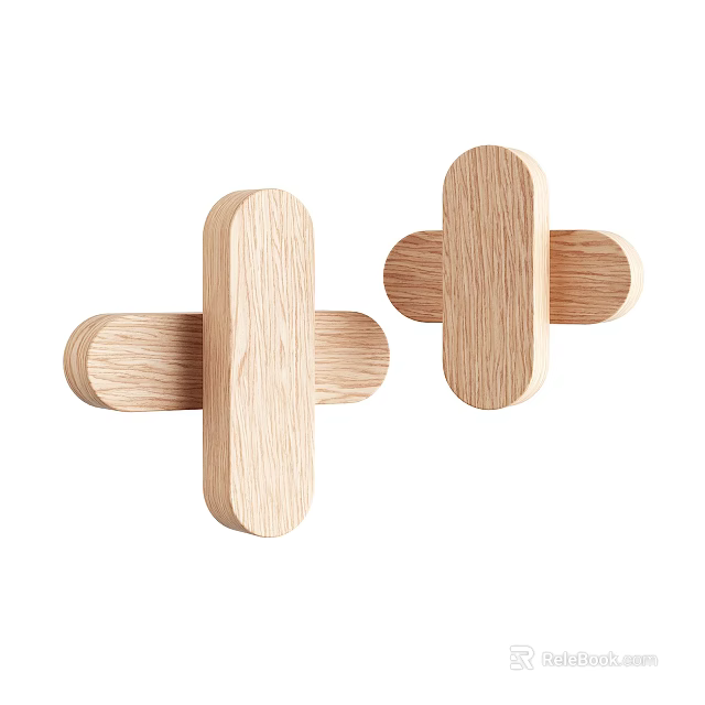 Two Cross Shaped Wooden Oak Hooks With Minimalist Design For Home Decoration 3d model 