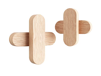 Two Cross Shaped Wooden Oak Hooks With Minimalist Design For Home Decoration 3d model