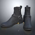 Black Leather Ankle Boots With Zipper Buckle And Golden Heel Design