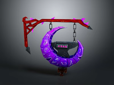 Ornate Fantasy Ring Structure With Purple Runes Red Spiked Bracket And Chains 3d model