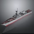 3D Model of Military Patrol Ship With White Hull Red Bottom and Deck Radar Antenna