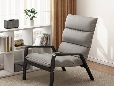 Modern Gray Fabric Lounge Chair with Black Wooden Frame and Soft Cushion in Living Room 3d model
