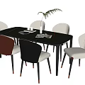 Black Rectangular Dining Table Set With Six Multi Colored Chairs Gold Legs Green Plant Tray 3d model