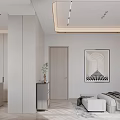 Modern Bedroom Interior With Large Bed Nightstands Table Lamps Decorative Art Curtains And Wooden Floor