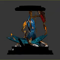 Decorative Crystal Ornament With Blue Crystals Orange Red Accents And Vine Structures On Black Base