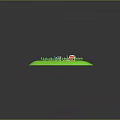 Cartoon Island Scene Surrounded By Blue Water With Green Grass Trees And Colorful Houses