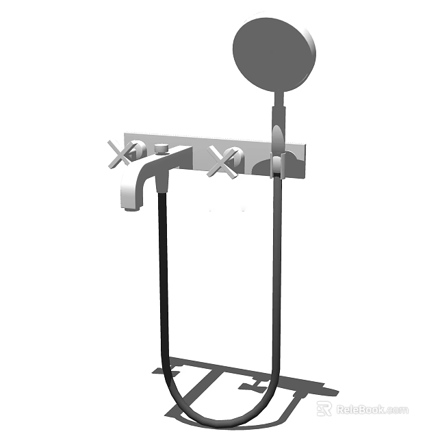 Modern Chrome Shower Faucet With Fixed Head Handheld Sprayer And Control Knobs 3d model 