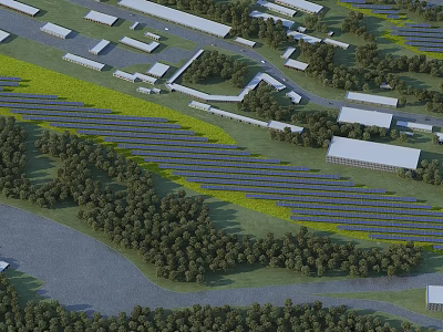 Birds Eye View Planning of Urban Layout With Green Spaces and Buildings 3d model