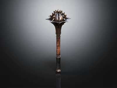 Medieval Spiked Mace Weapon With Long Handle And Metallic Spiked Head 3d model