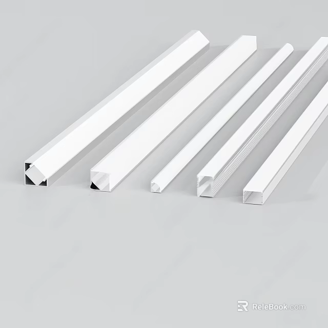 White Decorative Strips With Different Cross Section Shapes On Gray Background 3d model