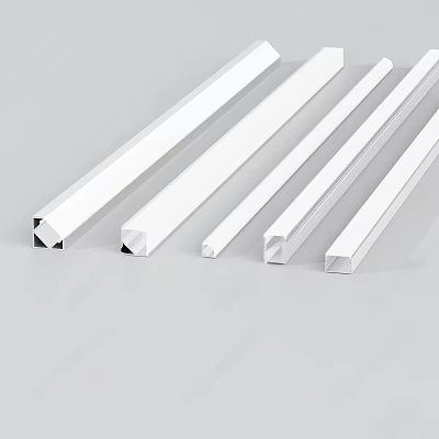 White Decorative Strips With Different Cross Section Shapes On Gray Background 3d model