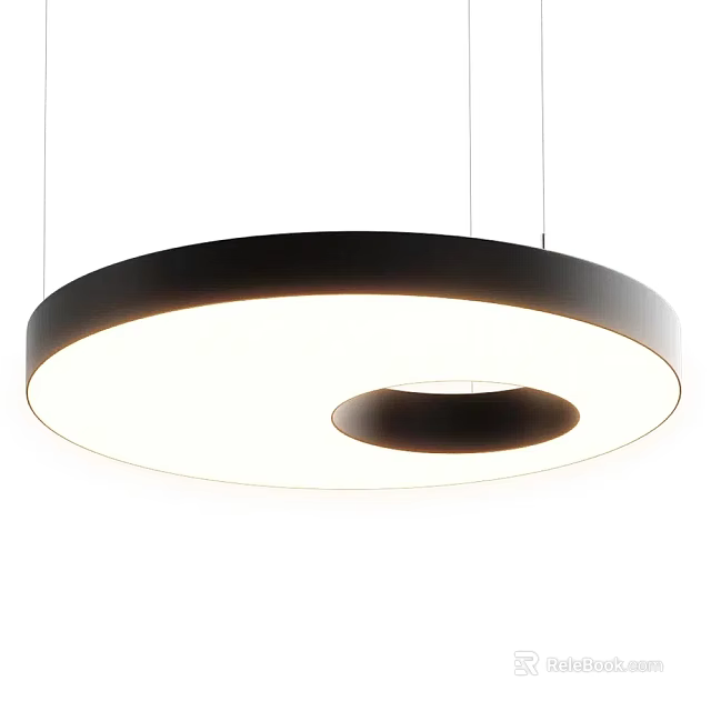 Modern Round Pendant Light With Black Outer Ring And White Illuminated Center 3d model 