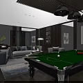 Elegant Billiard Room Interior Design With Green Pool Table Chandelier Comfortable Sofa And Bookshelf