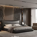 Modern Minimalist Bedroom With Black Leather Headboard Stone Wall And Floor To Ceiling Window