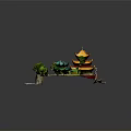Ancient Chinese Architecture With Yellow Multi Tiered Roof Green Roof Buildings And Stone Walls