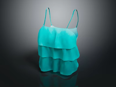 Turquoise Layered Ruffled Camisole with Flowy Layers Lightweight Feminine Women's Fashion Top 3d model