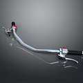 Sleek Metallic Vehicle Handlebar With Silver Black Red Accents And Reflection