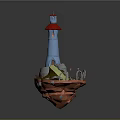 Low Poly Style Lighthouse With Blue Tower Red Roof And Rock Platform 3d model