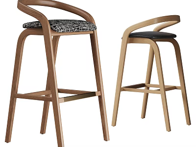 Modern Wooden Bar Stools With Stylish Upholstered Seats And Ergonomic Design 3d model