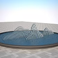 Decorative Garden Ornament Featuring Circular Pool With Wavy Metal Water Structures 3d model
