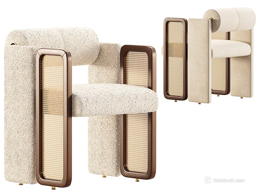 Modern Accent Chair With Fluffy Seat Cushion And Wooden Mesh Side Panels 3d model 