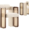 Modern Accent Chair With Fluffy Seat Cushion And Wooden Mesh Side Panels