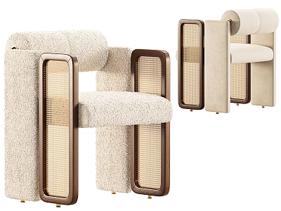 Modern Accent Chair With Fluffy Seat Cushion And Wooden Mesh Side Panels 3d model